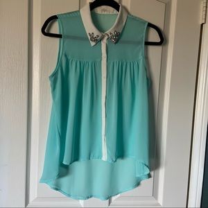 Iris Mint Button-up Sleeveless Top